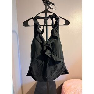 Cupshe Black Halter Ruffle Tankini Top Sz 0X